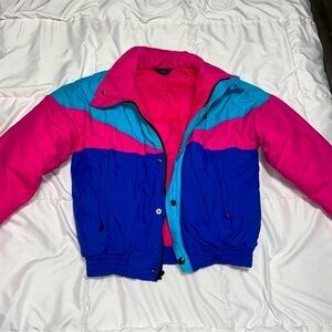 REI Kids Jacket Girls Large Pink Colorblock Full Zip Ski Snow Vtg 90s Coat
